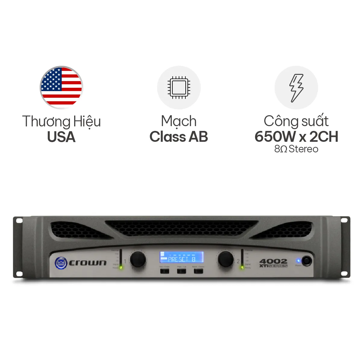 Cục Đẩy Công Suất 2 Kênh Crown XTi 4002