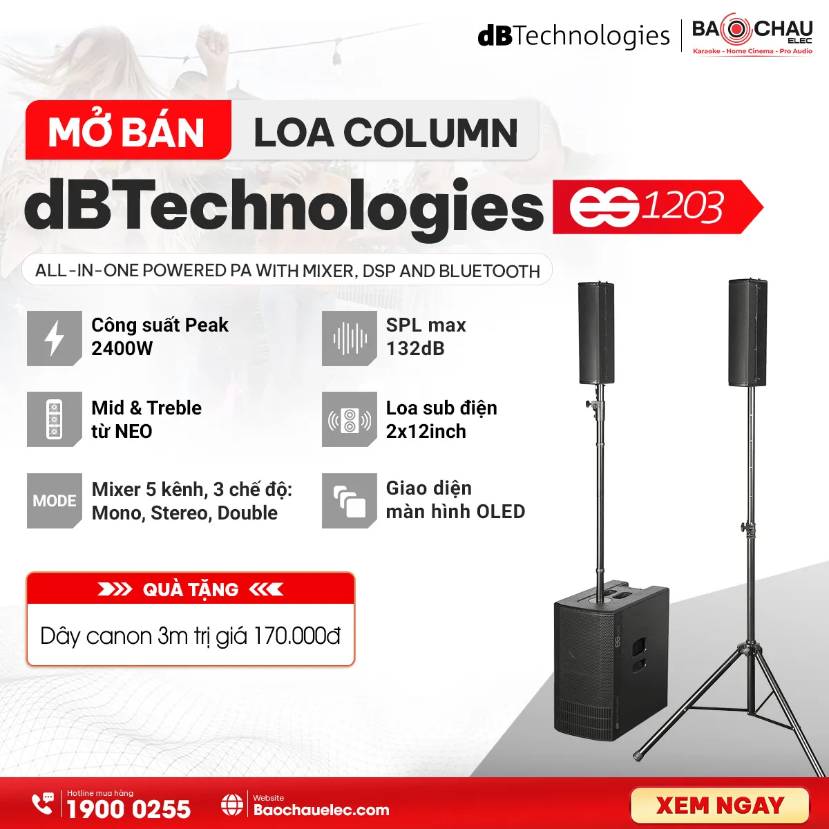 Hệ thống Loa cột dBTechnologies ES1203 (Bass đôi 30cm, 2400W, 132dB, Digipro G4) - Hình 1