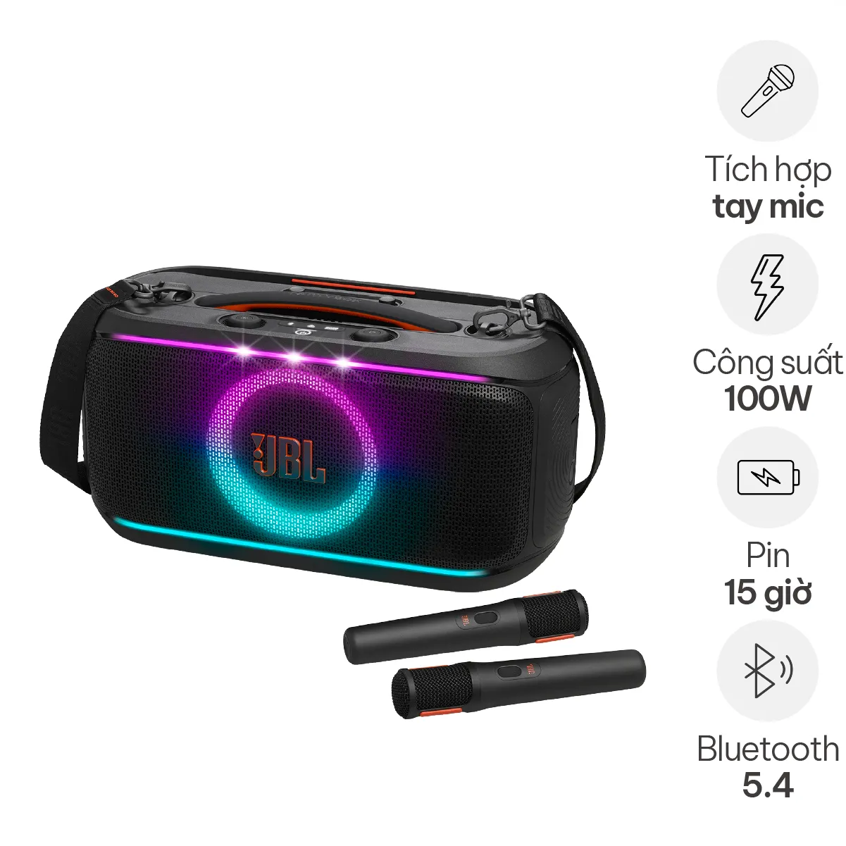 Loa JBL PartyBox On The Go 2 (100W, Pin 15h, Kèm 2 micro)