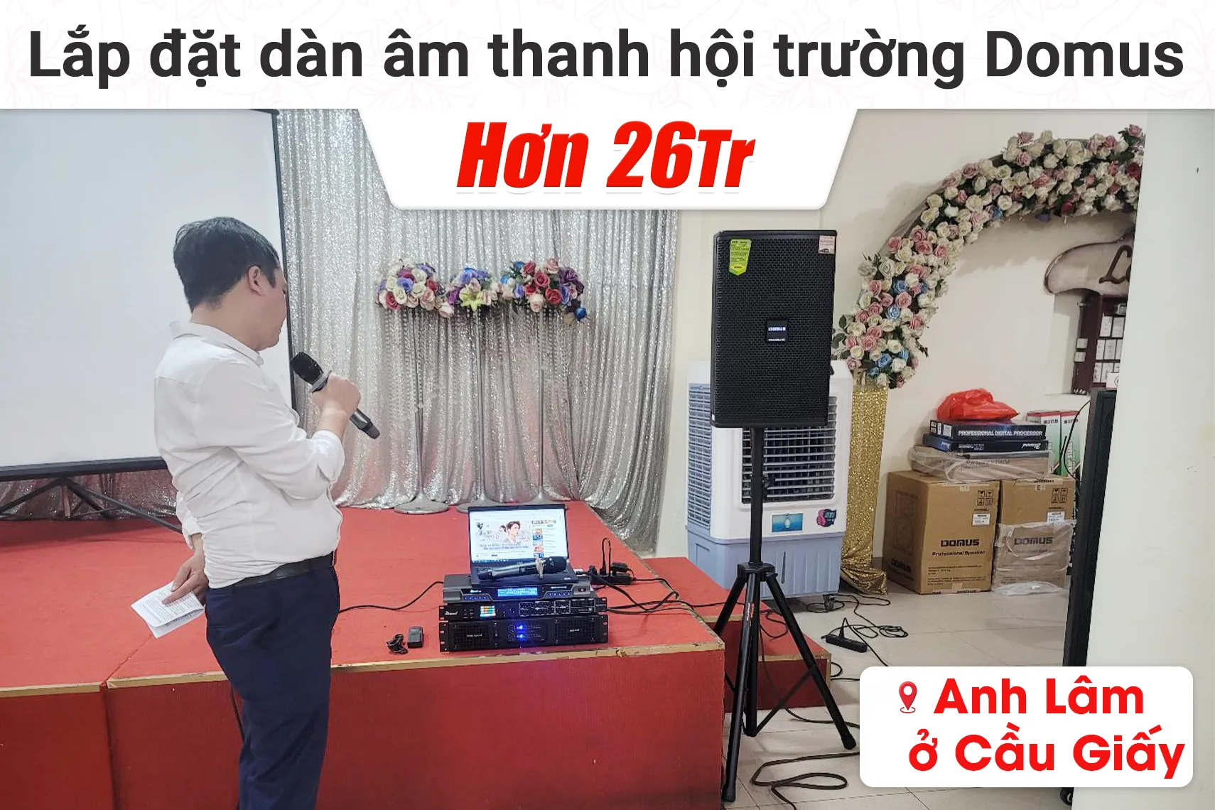 Lắp đặt dàn âm thanh hội trường Domus cho công ty tại Cầu Giấy - Hà Nội (DP6120 MAX, GXS-650, DSP 9000 Plus, M200...)