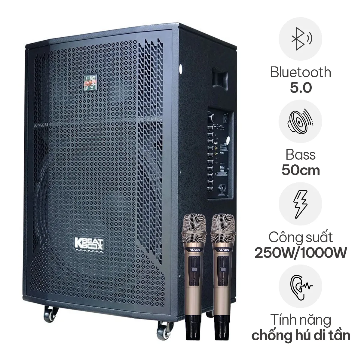 Loa kéo Acnos CB51neo (Bass 50cm, 250W/1000W, Kèm 2 micro)
