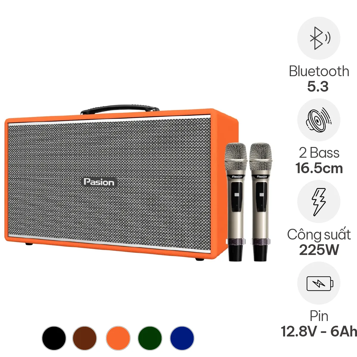 Loa Pasion Enzo (Bass đôi 16.5cm, 225W, Kèm 2 Micro)