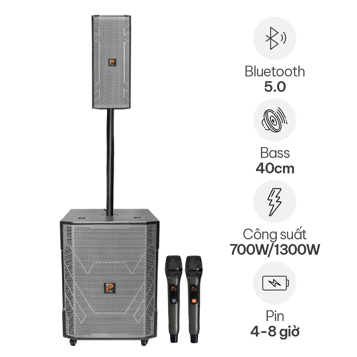 Loa Kéo Prosing W15-COT 10 (Bass 40cm, 700W, Kèm 2 Micro)