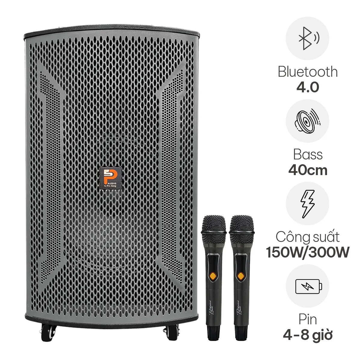 Loa Kéo Prosing W15 VN (Bass 40cm, 150W, 2 Micro Đi Kèm)