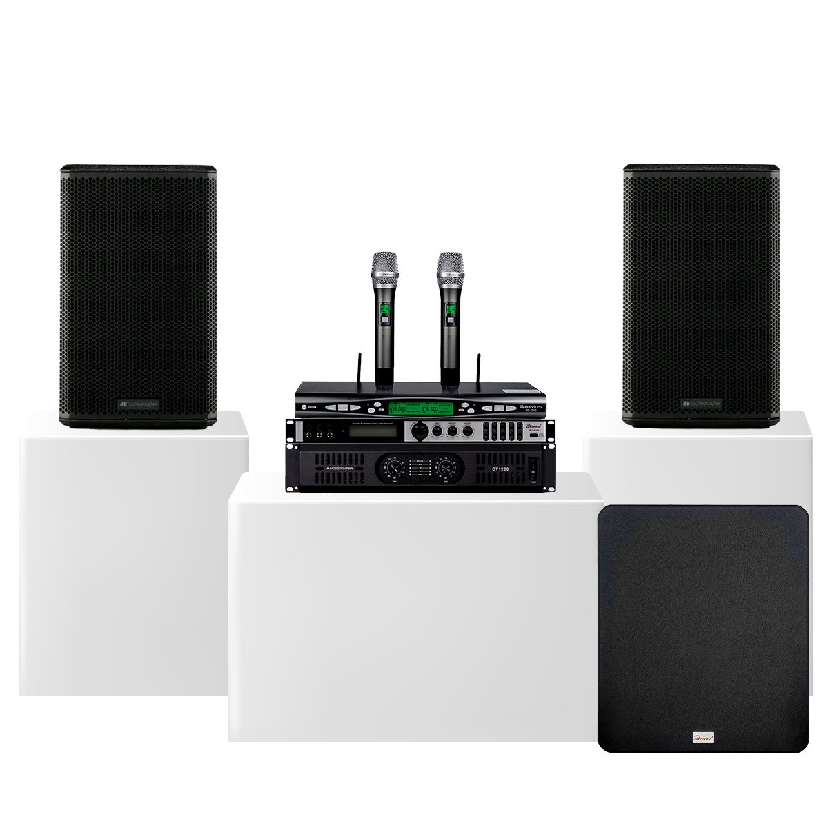 Dàn karaoke gia đình dBTechnologies 21 (LVXP10, Audiocenter CT1200, X6 Luxury, BS-790S, SW612MKII)