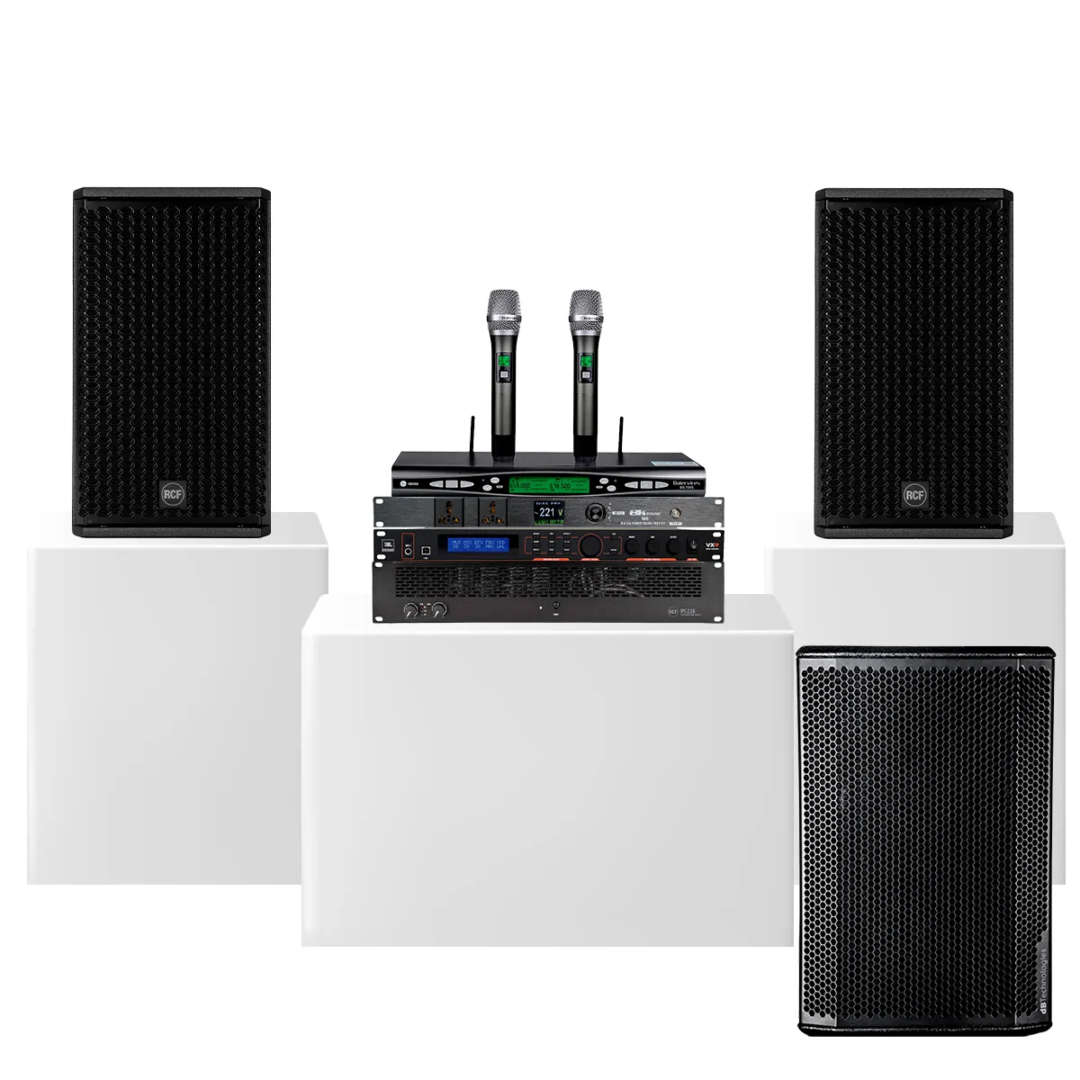 Dàn karaoke cao cấp RCF 42 (RCF G-MAX 10, RCF IPS 2.5K, JBL VX9, dBTechnologies Sub612, Baiervires BS-790s)