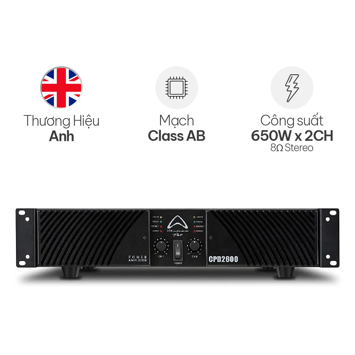 Cục Đẩy Công Suất 2 Kênh Wharfedale CPD 2600 (Class AB, 650W)