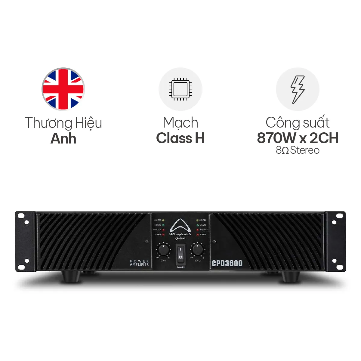 Cục Đẩy Công Suất 2 Kênh Wharfedale CPD3600 (Class H, 870W)