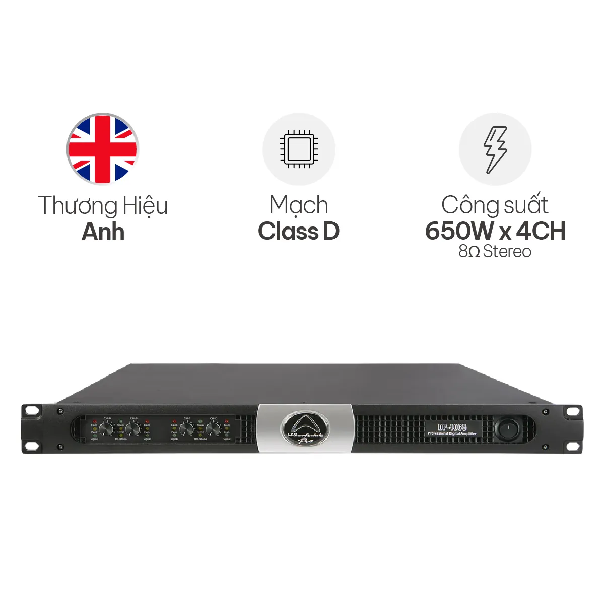 Cục Đẩy Công Suất 4 Kênh Wharfedale DP 4065 (Class D, 650W)