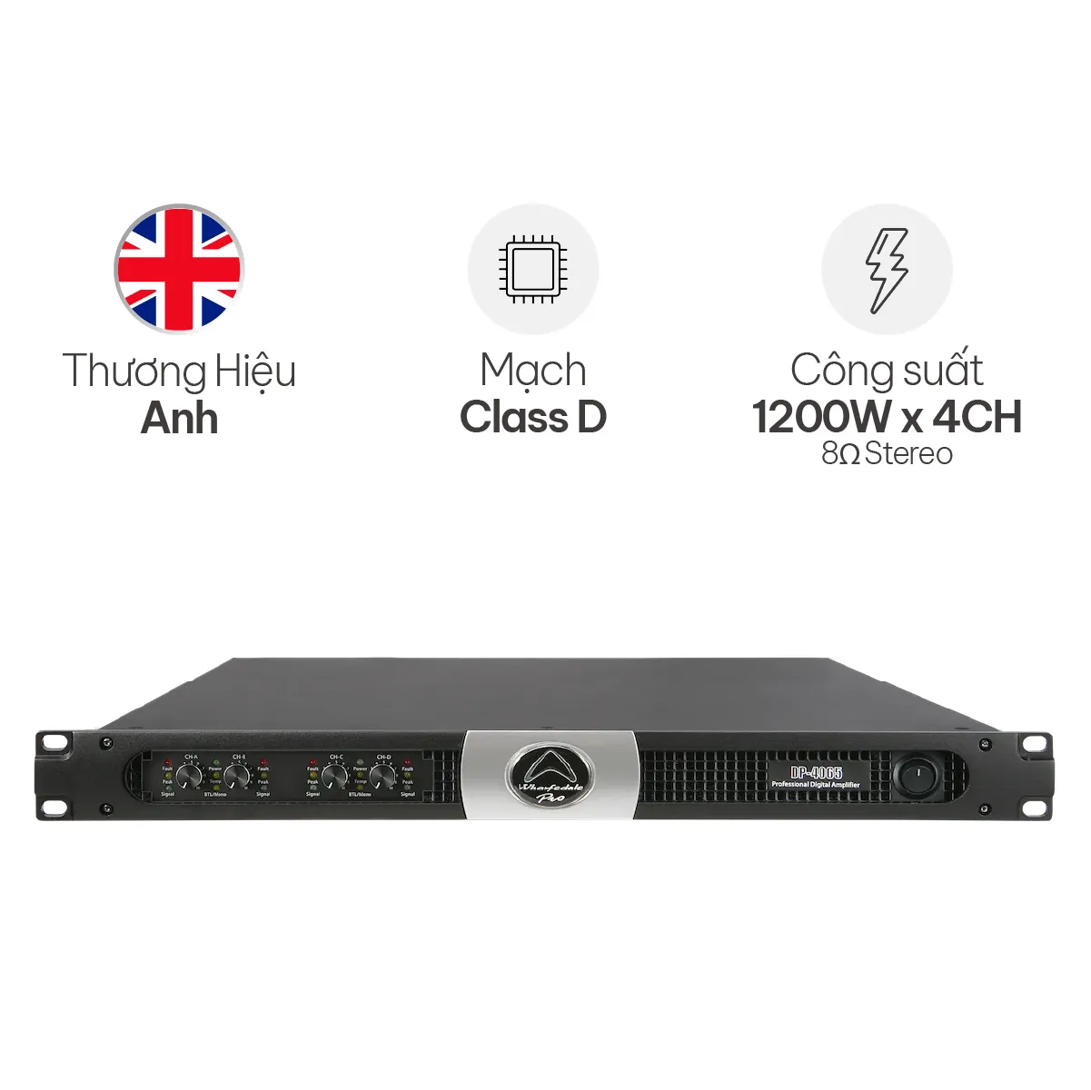 Cục Đẩy Công Suất 4 Kênh Wharfedale DP 4120 (Class D, 1200W)