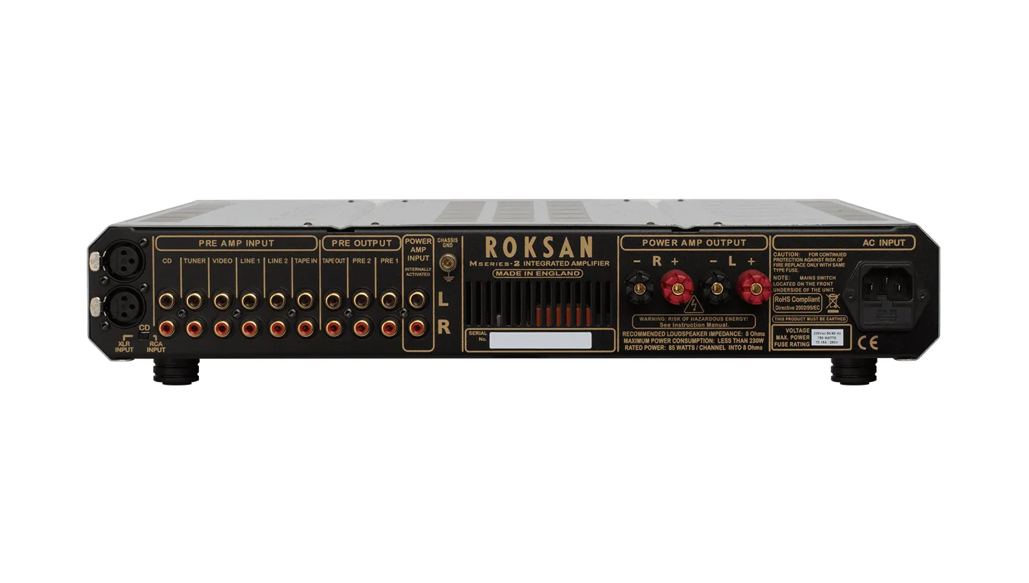 Mặt sau Ampli Roksan Caspian M2 màu bạc