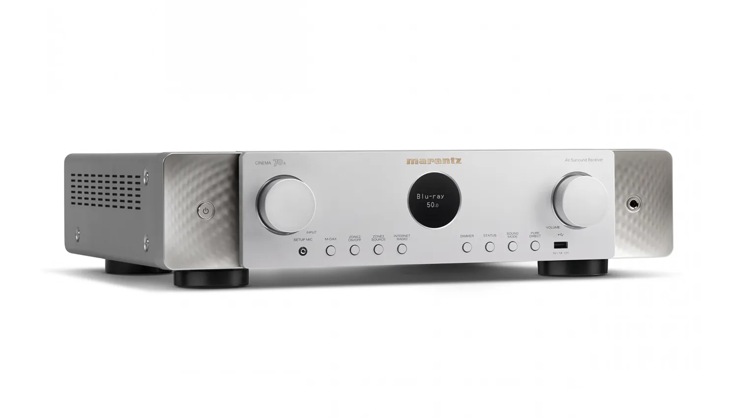 mặt nghiêng bên trái Amply Marantz Cinema 70S màu bạc