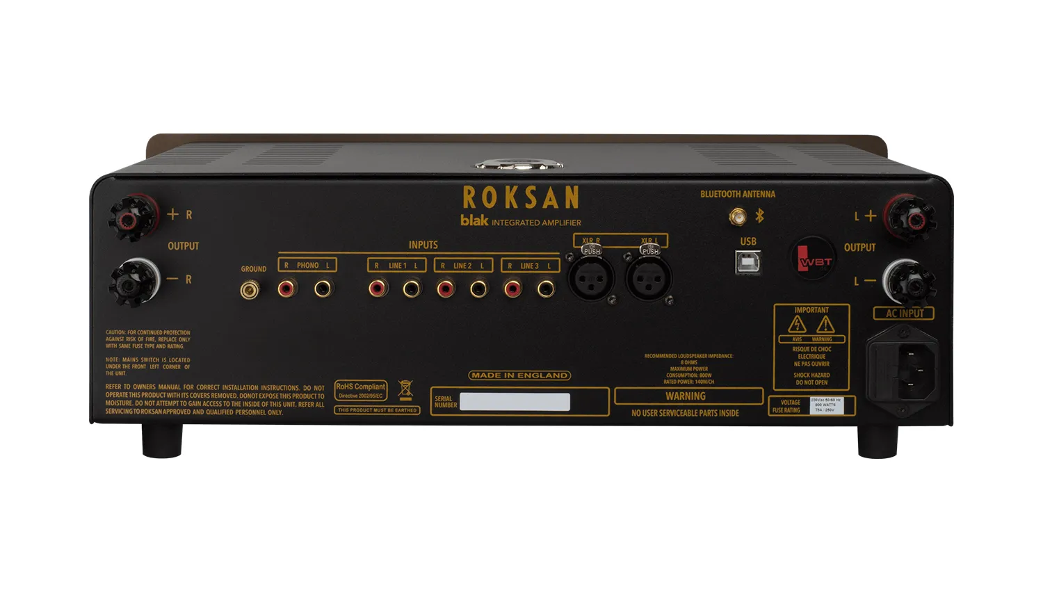 mặt sau Amply Roksan Blak