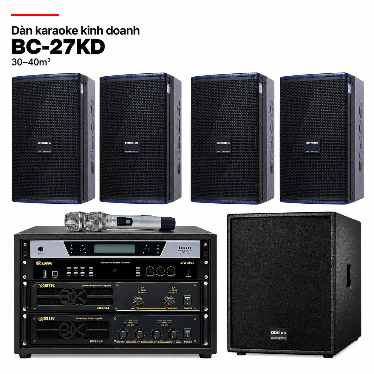 Dàn karaoke kinh doanh BC-27KD – 4 loa Domus DP6212 Max và tủ micro BCE UGX12