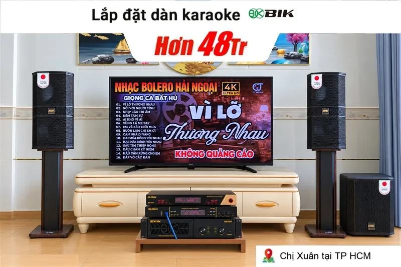 Ảnh phối ghép tổng quan dàn karaoke BIK hơn 48 triệu của chị Xuân tại TP HCM