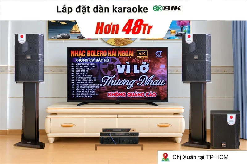 Ảnh phối ghép tổng quan dàn karaoke BIK hơn 48 triệu của chị Xuân tại TP HCM