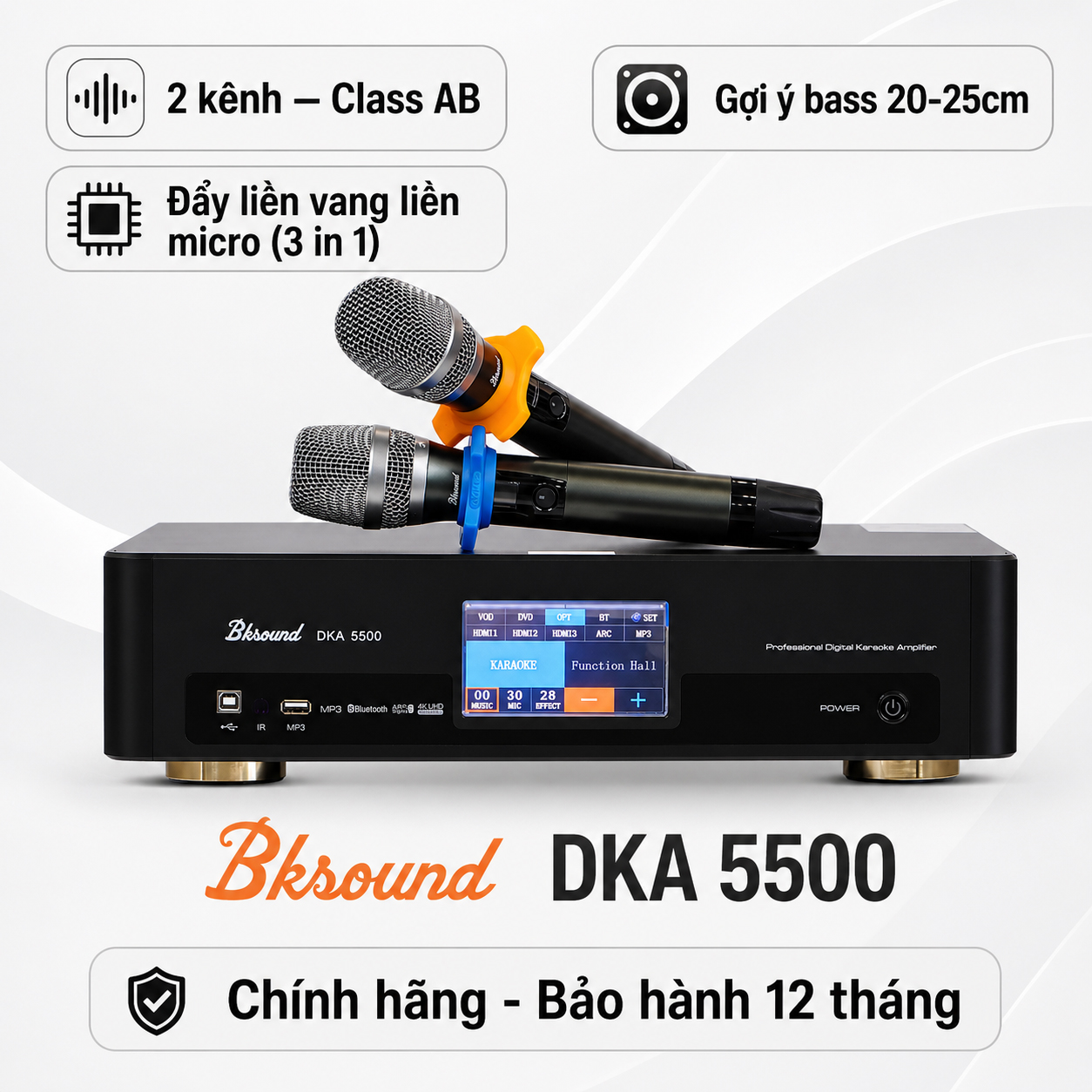 Digital Karaoke Power Amplifier Bksound DKA 5500 (2 kênh, 250W, Kèm micro không dây)