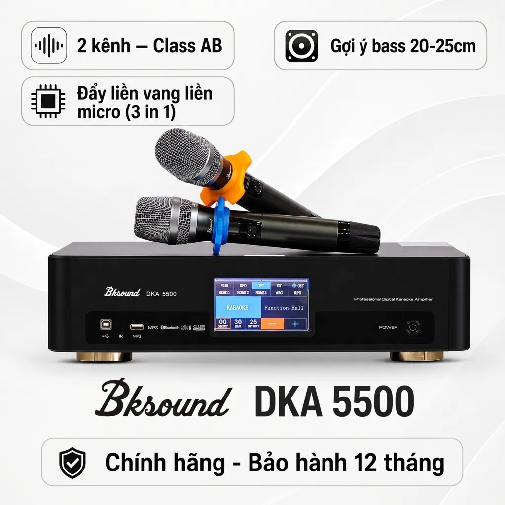 Digital Karaoke Power Amplifier Bksound DKA 5500 (2 kênh, 250W, Kèm micro không dây)