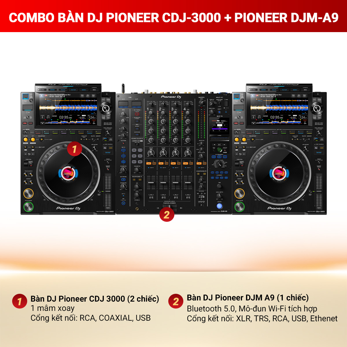 Combo b&agrave;n DJ PIONEER CDJ-3000 + PIONEER DJM-A9