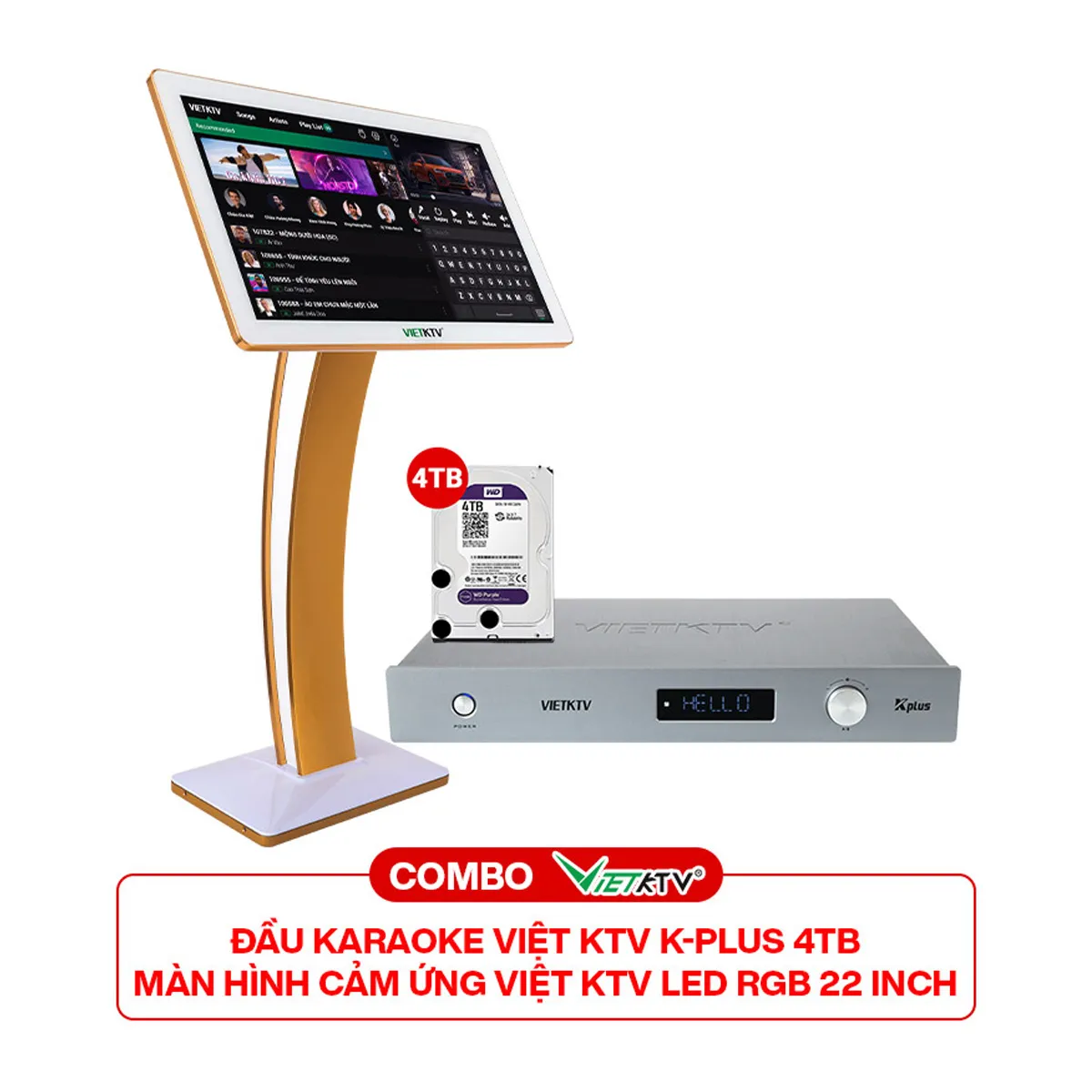 Combo Đầu Việt KTV K-Plus 4T + Màn Việt KTV Led RGB 22 inch