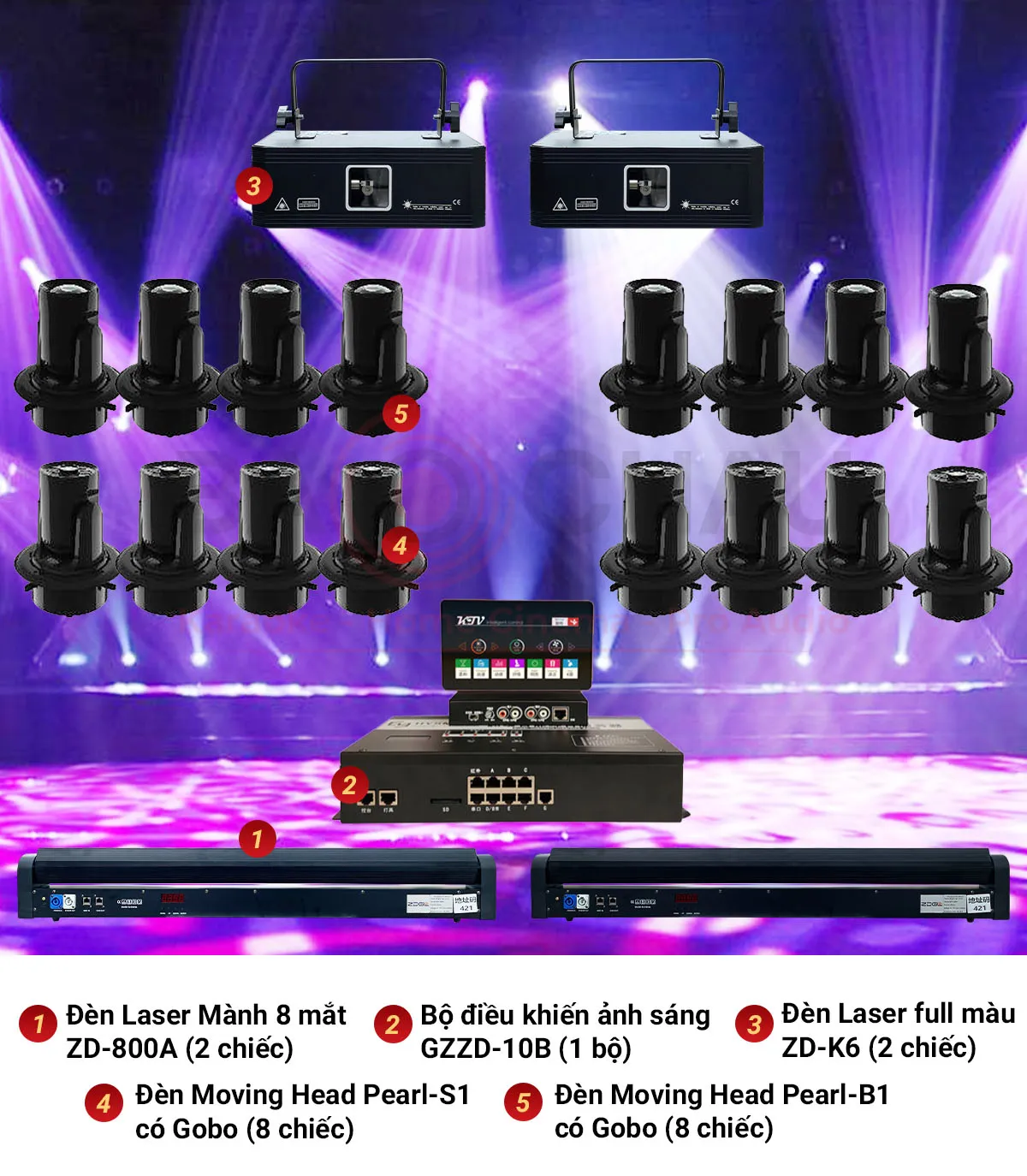 Combo ĐCombo Đèn Ánh Sáng KTV, Bar, Pub, Lounge 05èn Ánh Sáng Sân Khấu 05