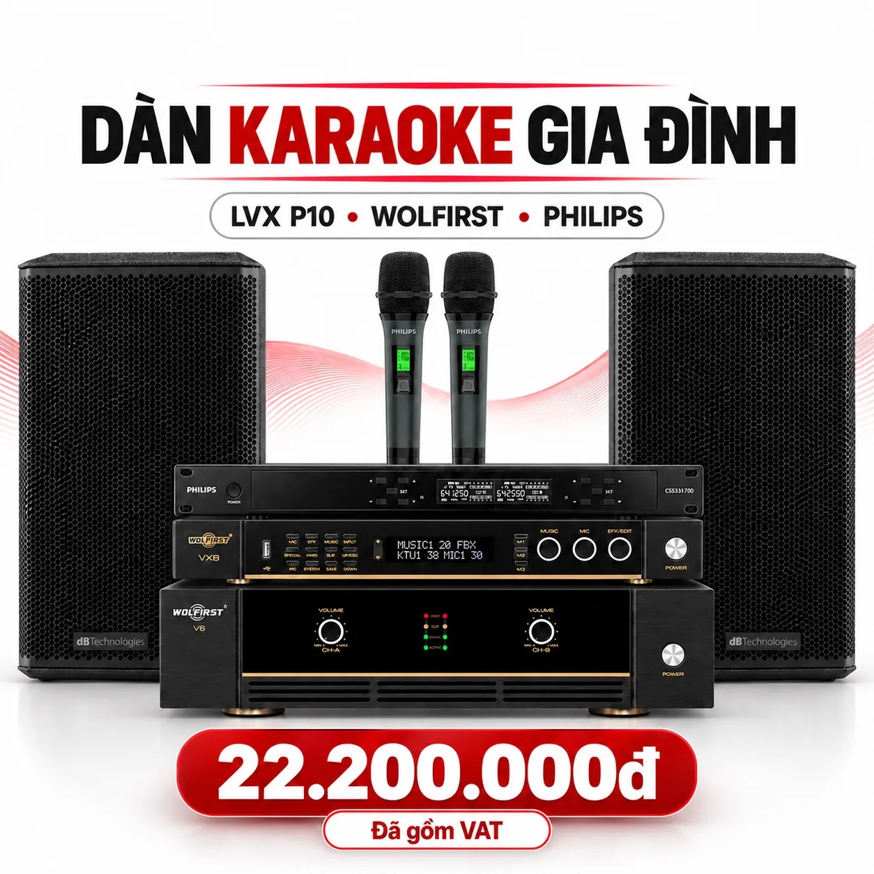 Combo karaoke gia đình LVX P10, Wolfirst V6, VX8 và micro Philips CSS3331/70