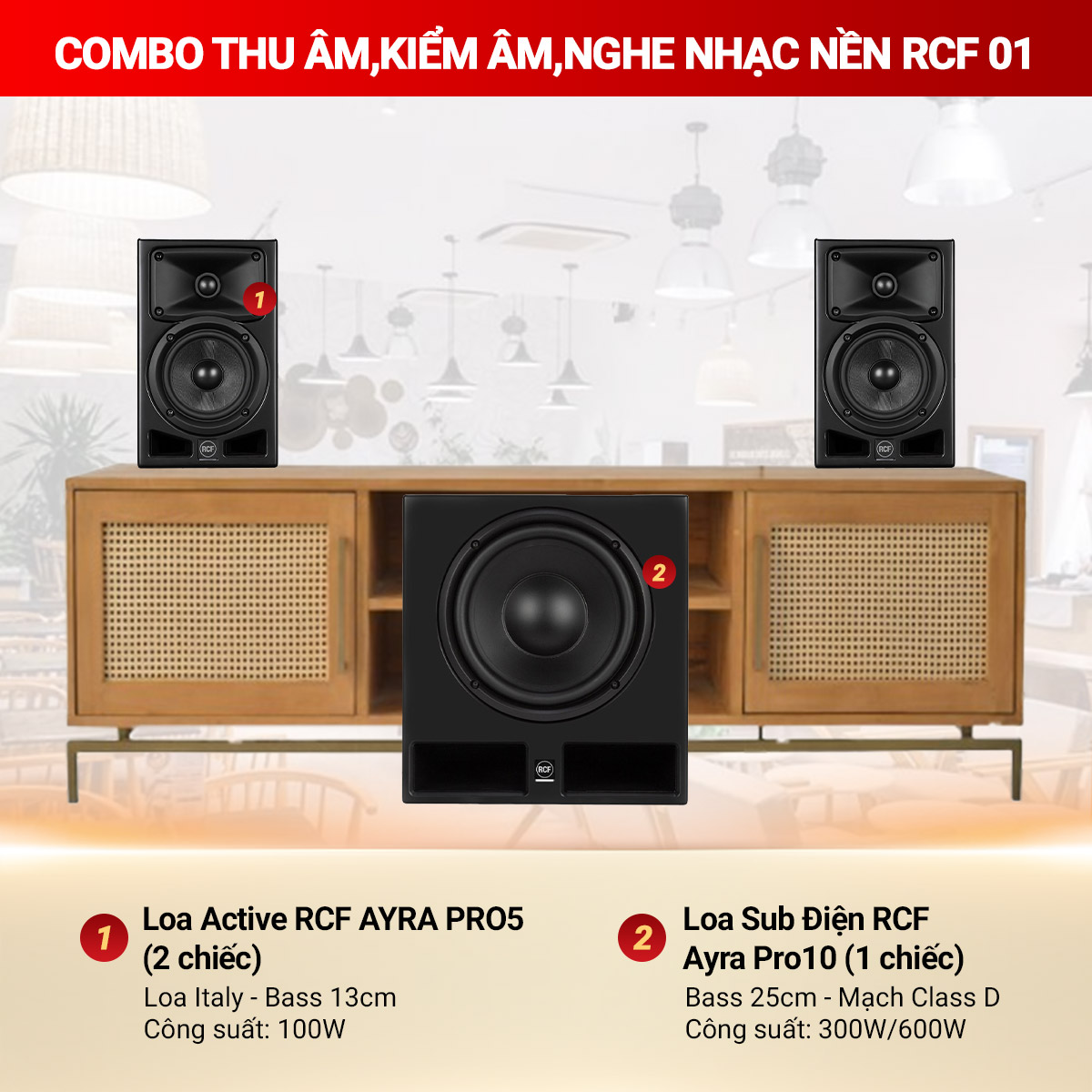 Combo thu &acirc;m, kiểm &acirc;m, nghe nhạc nền RCF 01