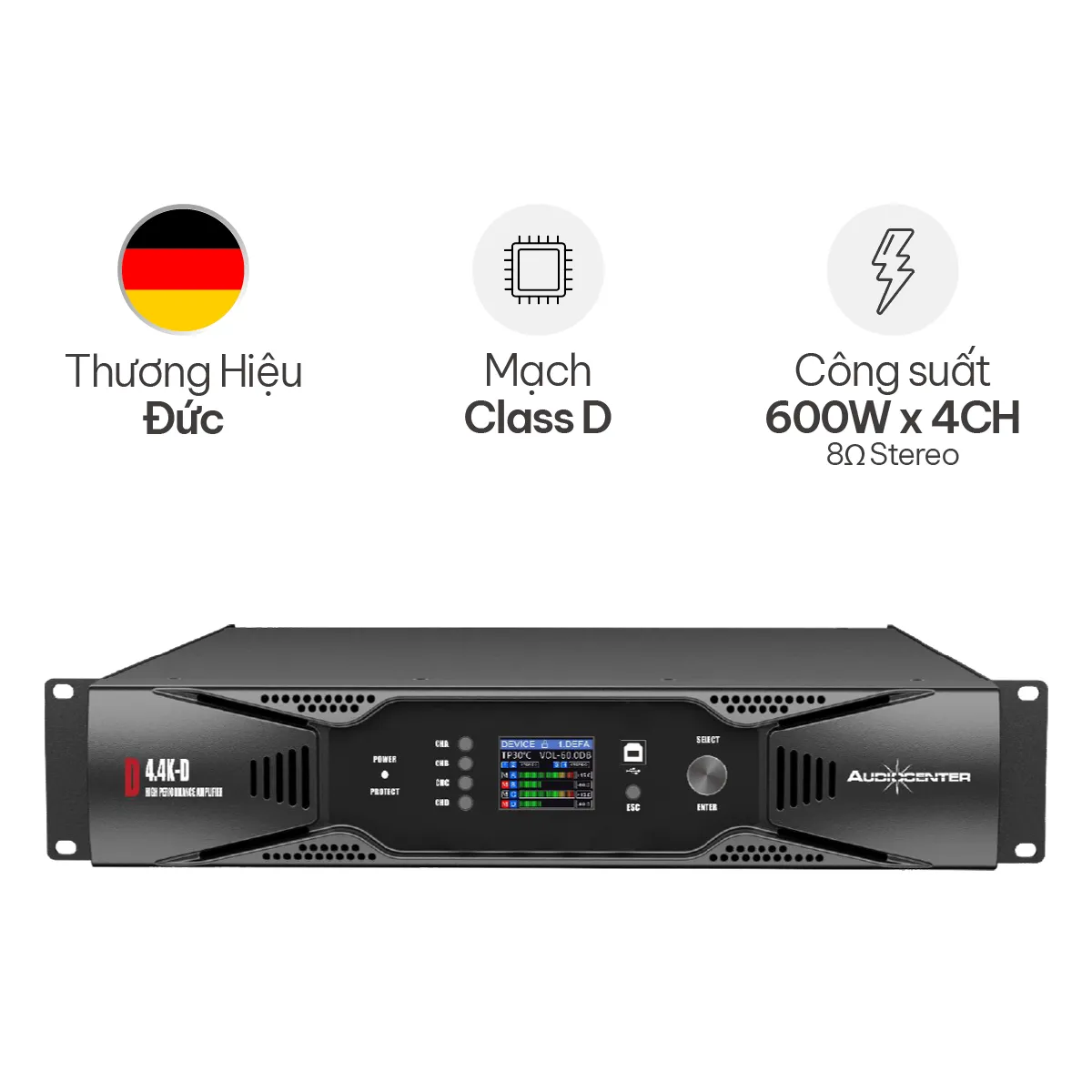 Cục đẩy 4 kênh Audiocenter D4.4K-D