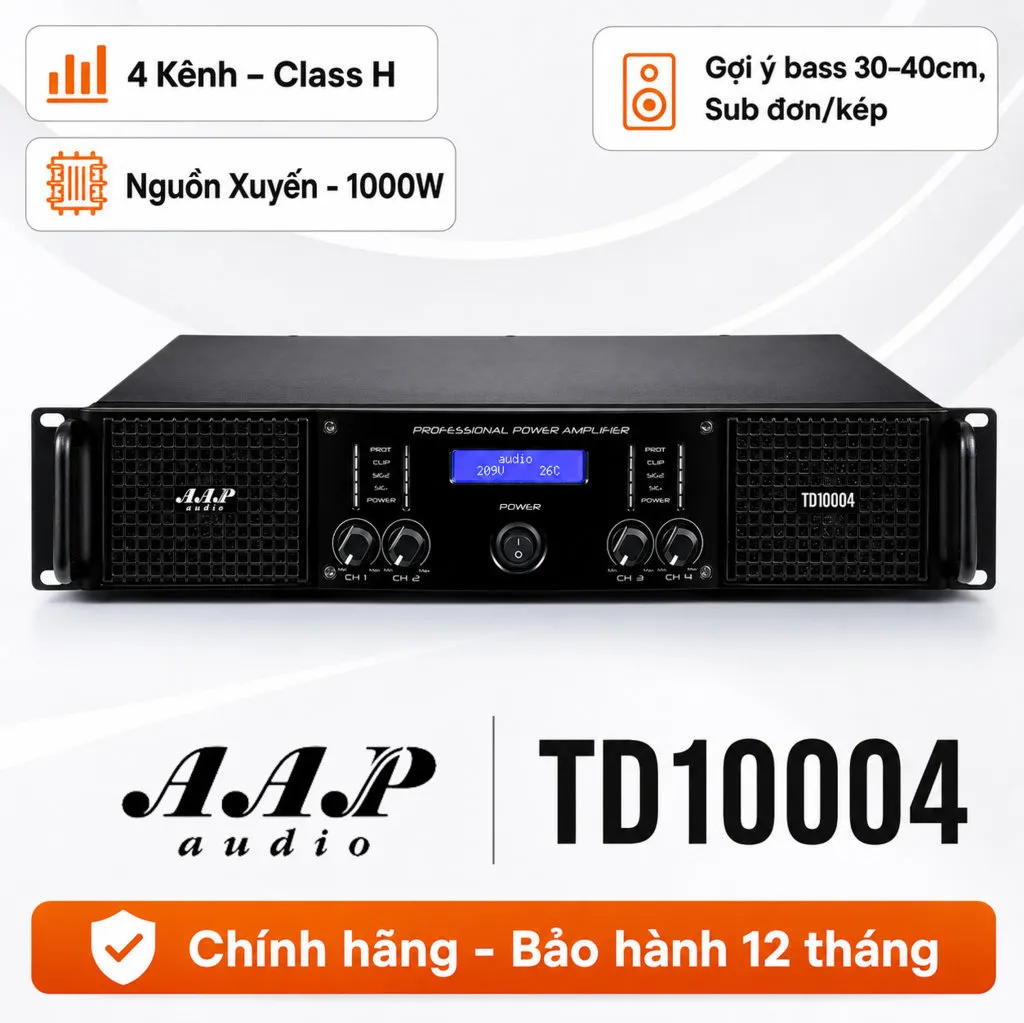 Cục đẩy công suất 4 kênh AAP TD10004 (Nguồn xuyến, Class H, 1000W)