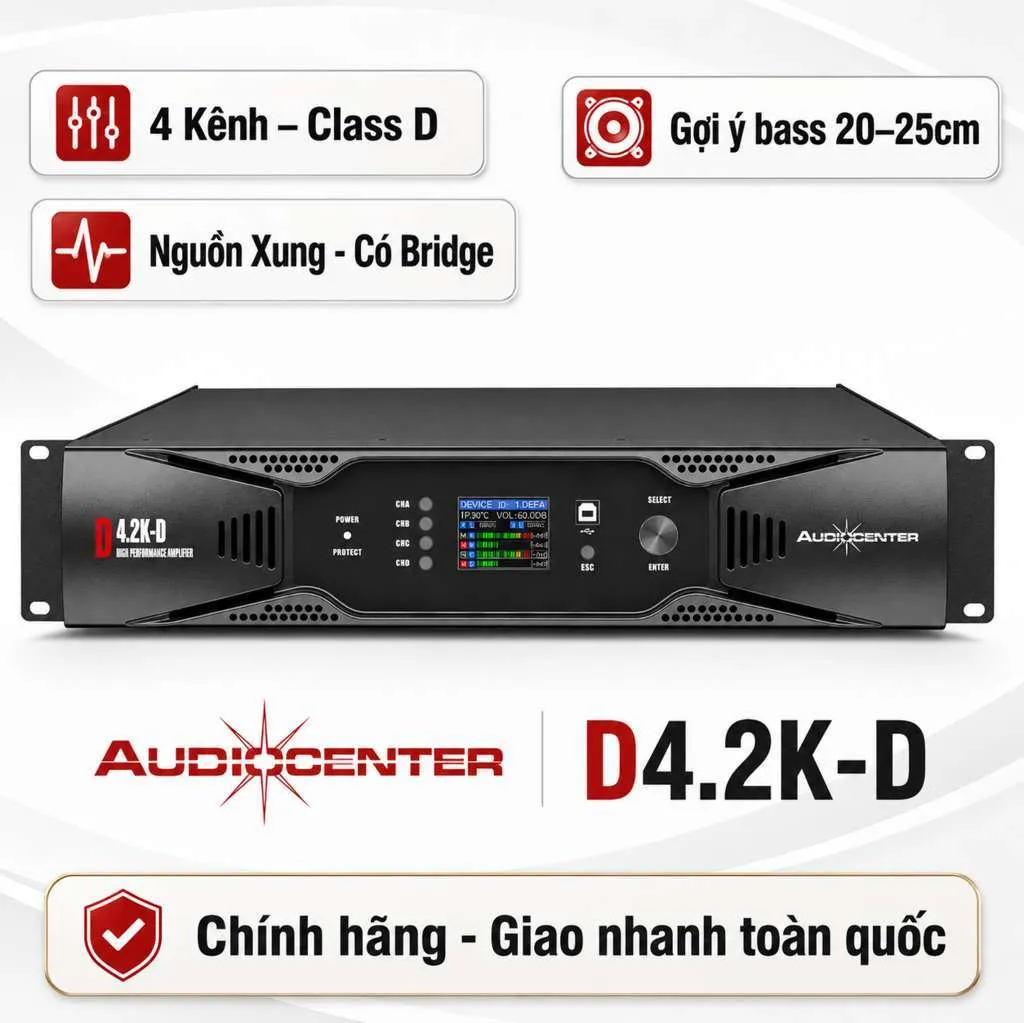 Cục đẩy 4 kênh Audiocenter D4.2K-D (Có Dante, Class D, Có Bridge)