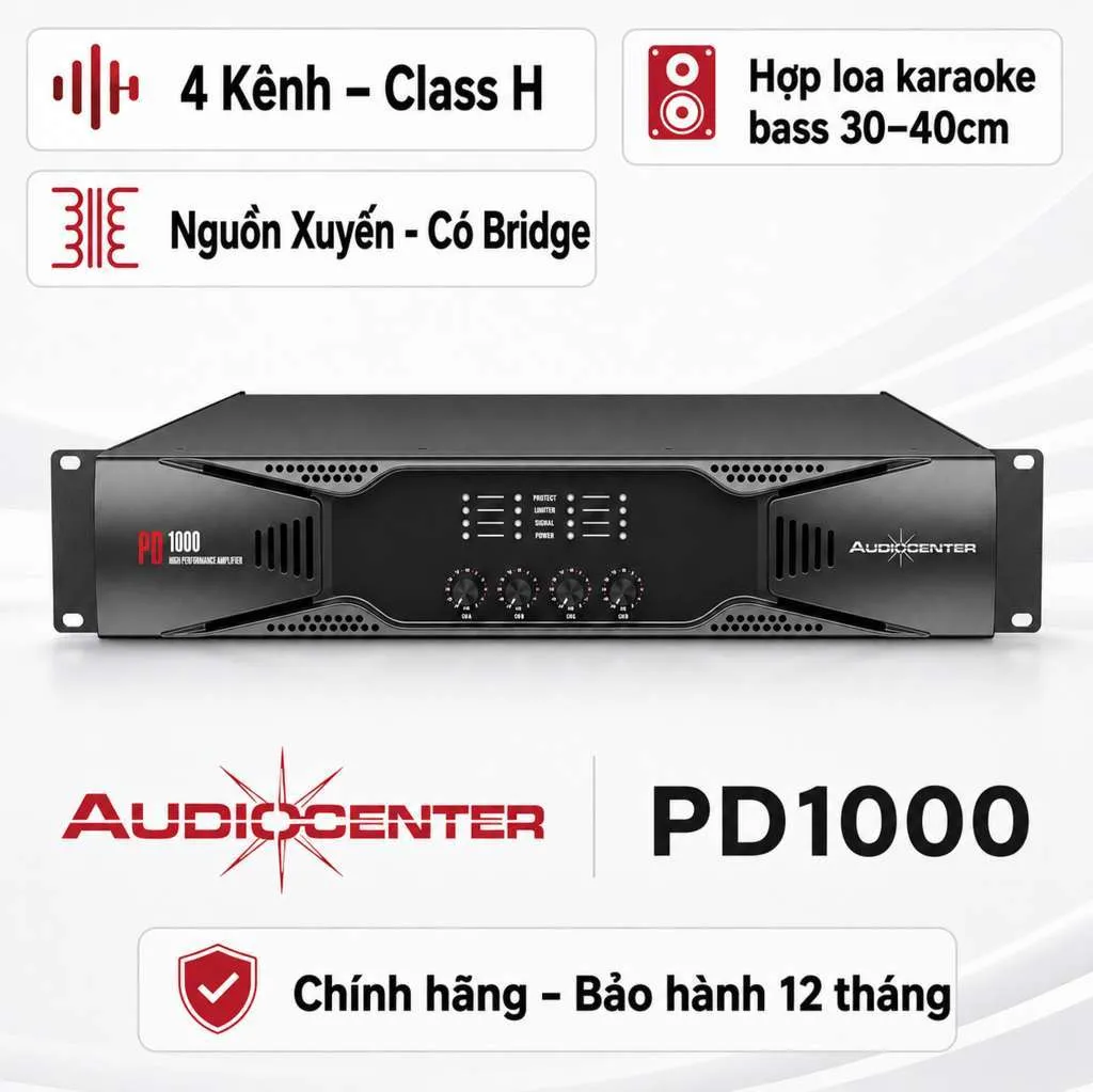 Cục đẩy công suất Audiocenter PD1000 (4 kênh, 1000W, Class H)