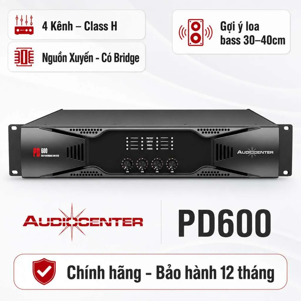 Cục đẩy công suất Audiocenter PD600 (4 kênh, 600W, Class H) 