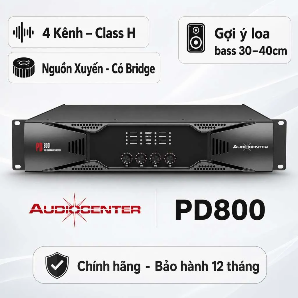 Cục đẩy công suất Audiocenter PD800 (4 kênh, 800W, Class H) 