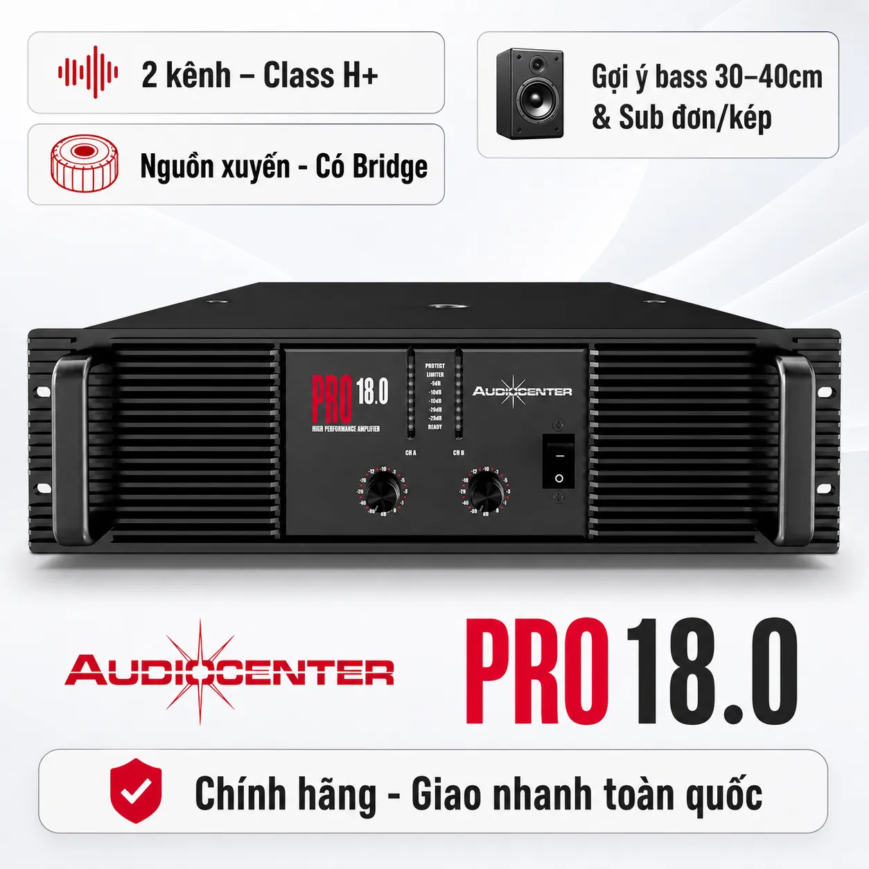 Cục đẩy 2 kênh Audiocenter PRO18.0