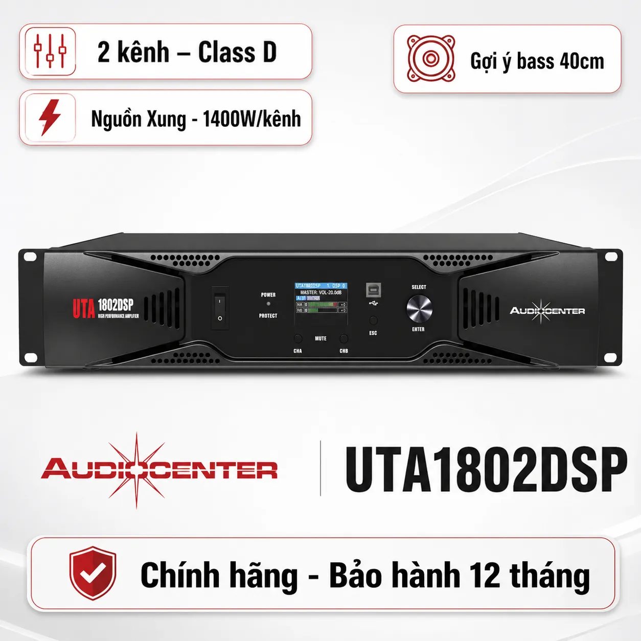 Cục đẩy 2 kênh Audiocenter UTA1802DSP (1400W, Class D)