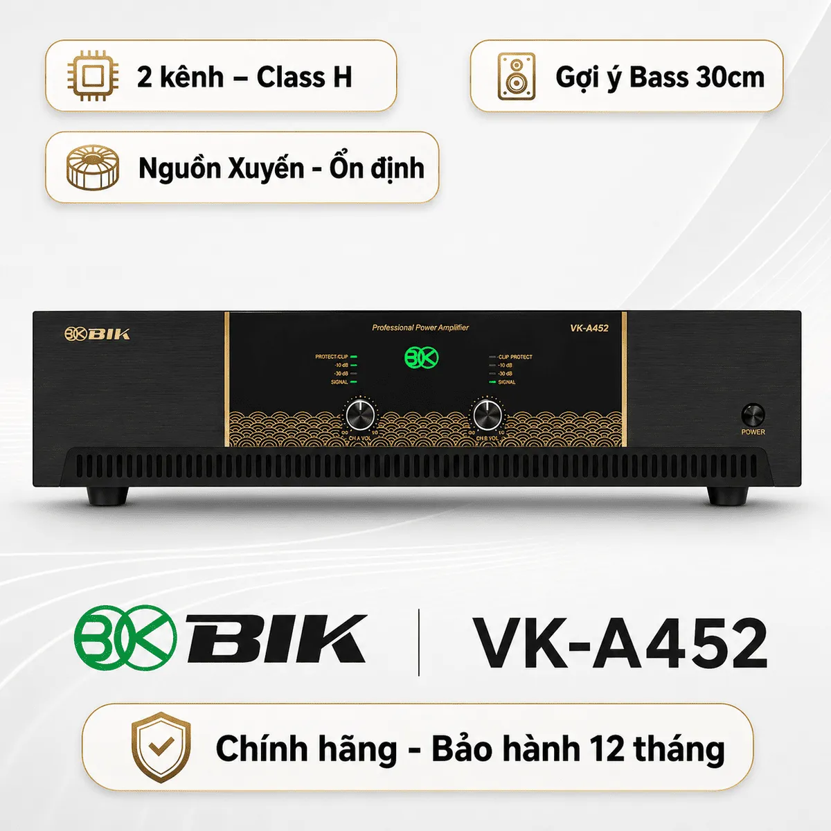 Cục đẩy công suất 2 kênh BIK VK-A452 (480W/CH) 