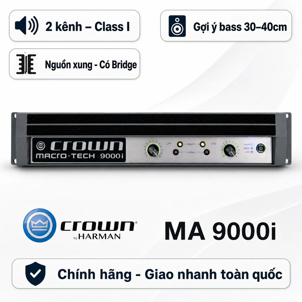Cục đẩy công suất 2 kênh Crown MA 9000i (Class I, 1500W)