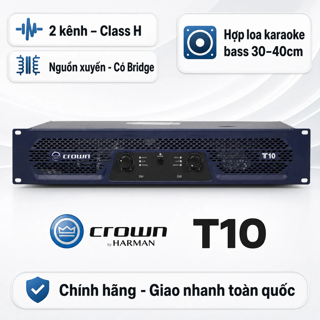 Cục đẩy công suất 2 kênh Crown T10 (Nguồn xuyến, Class H, 1000W)