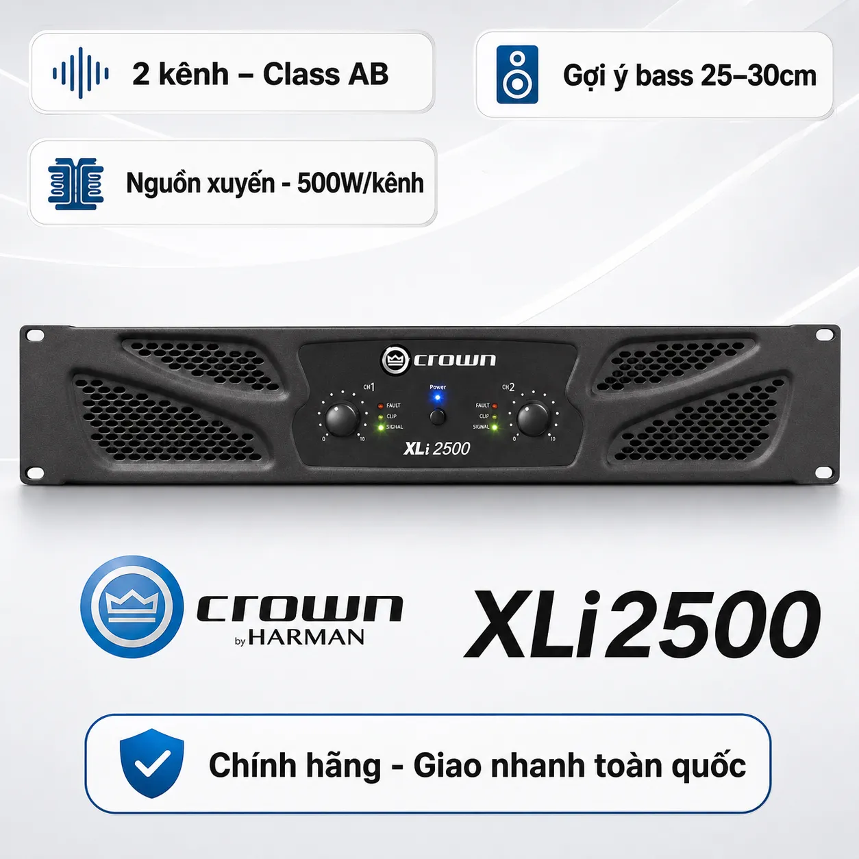 Cục đẩy công suất 2 kênh Crown XLi2500 (Nguồn xuyến, Class AB, 500W)