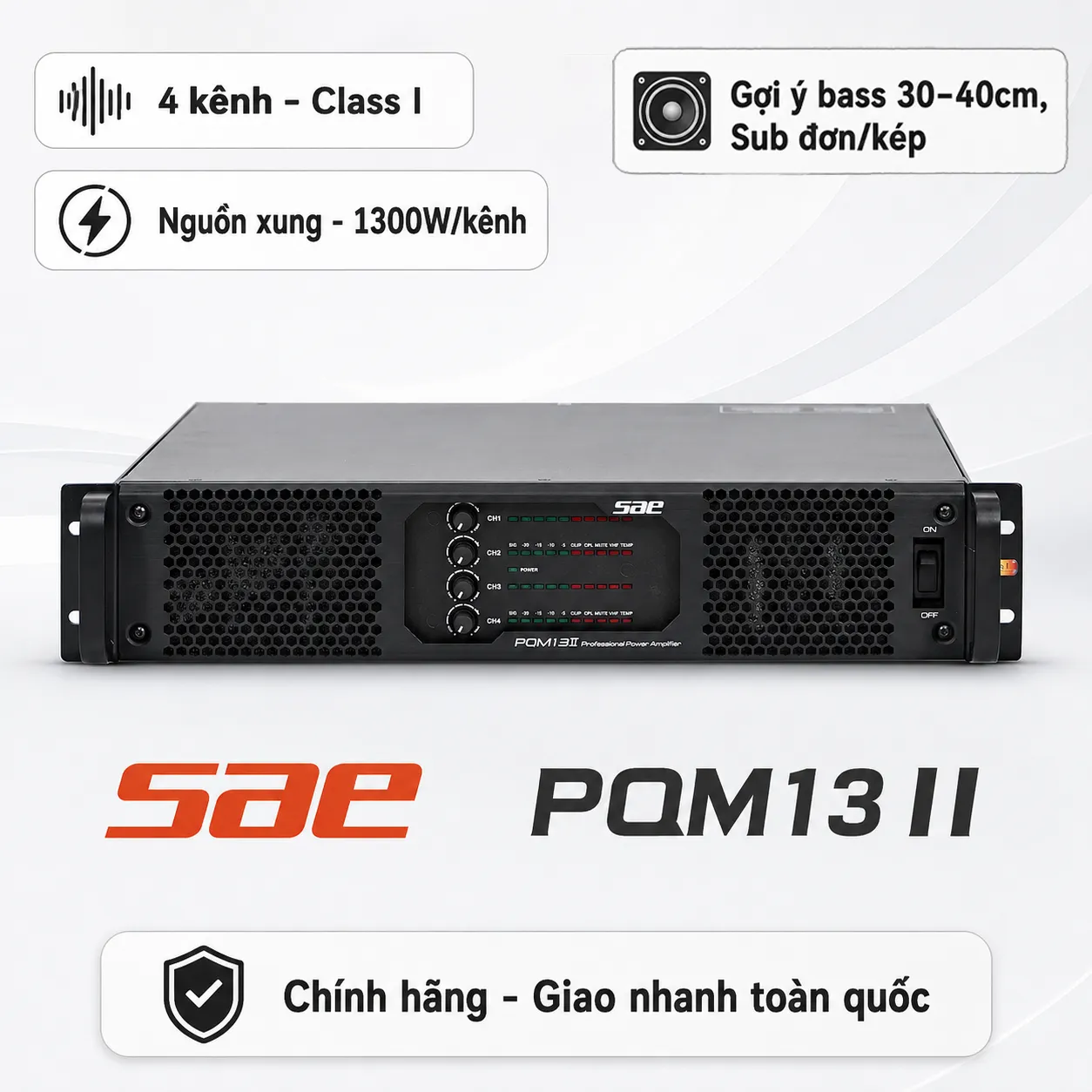 Cục đẩy công suất SAE PQM13 II (4 kênh, 1300W, Class I) 