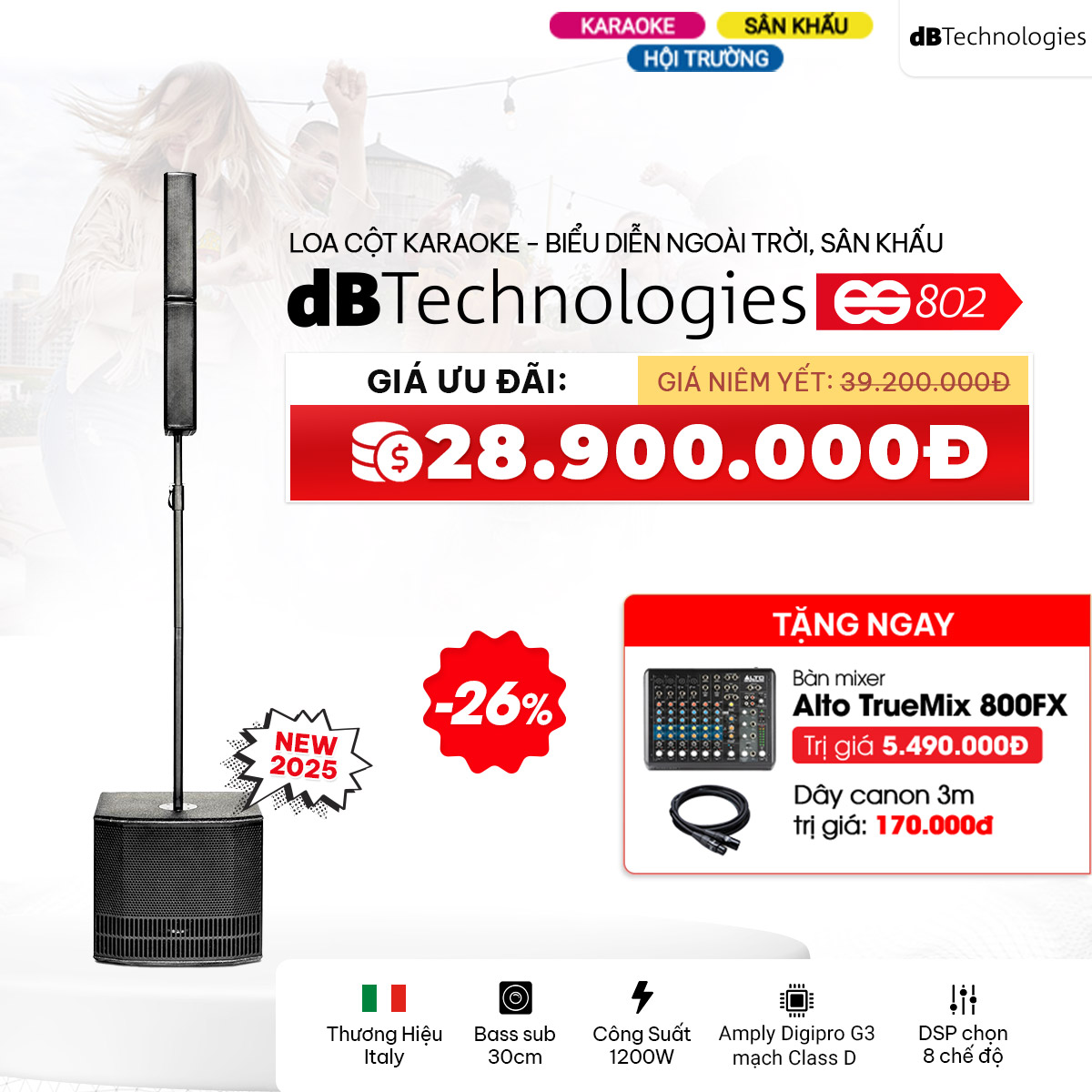 Hệ thống Loa cột dBTechnologies ES802 (1200W, 124dB, New 2025) - Hình 1