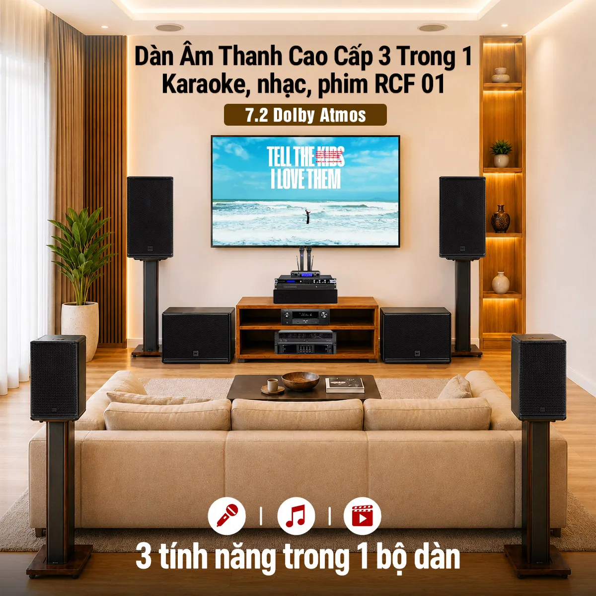 Dàn âm thanh cao cấp 3 trong 1 Karaoke, Nhạc, Phim RCF 01