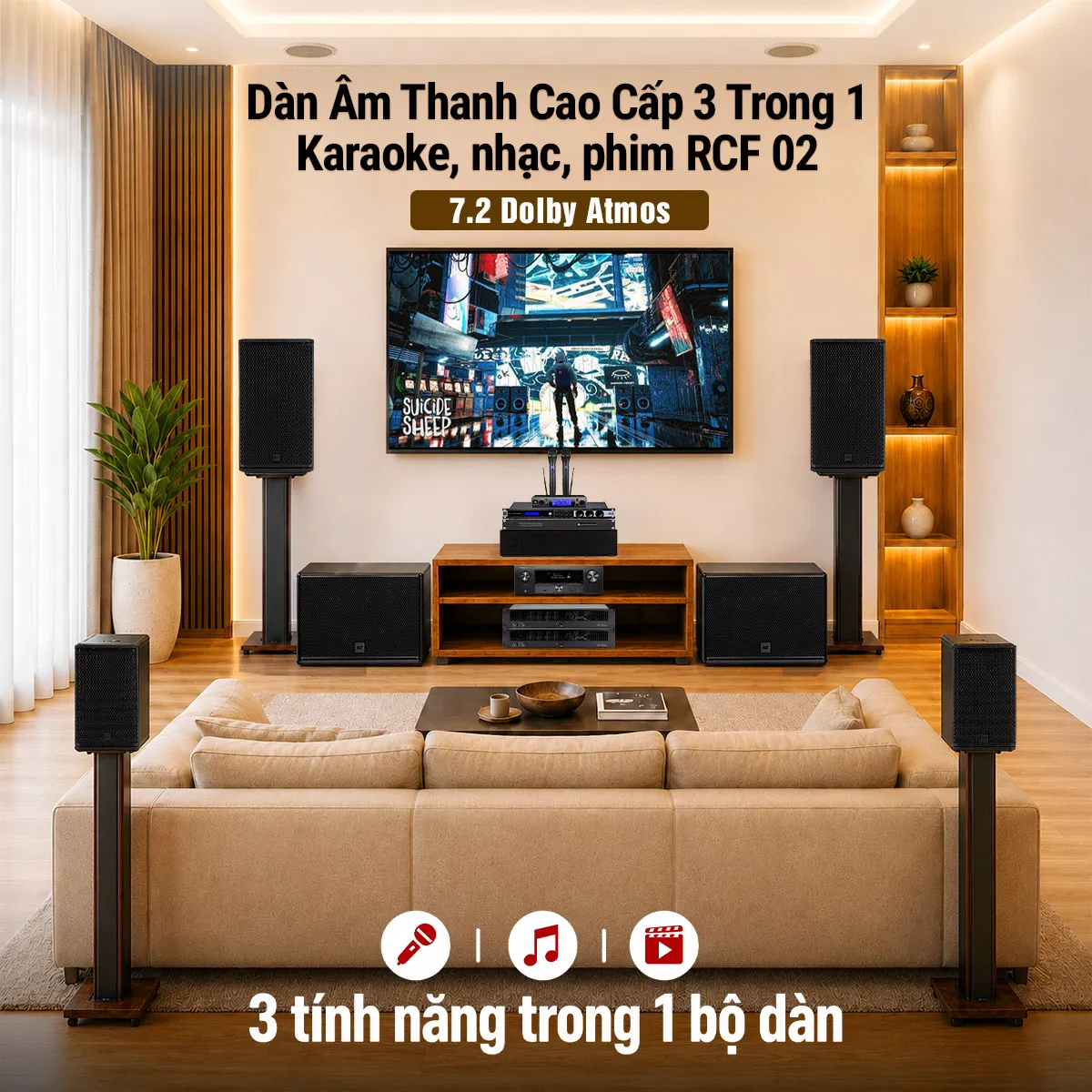 Dàn âm thanh cao cấp 3 trong 1 Karaoke, nhạc, phim RCF 02