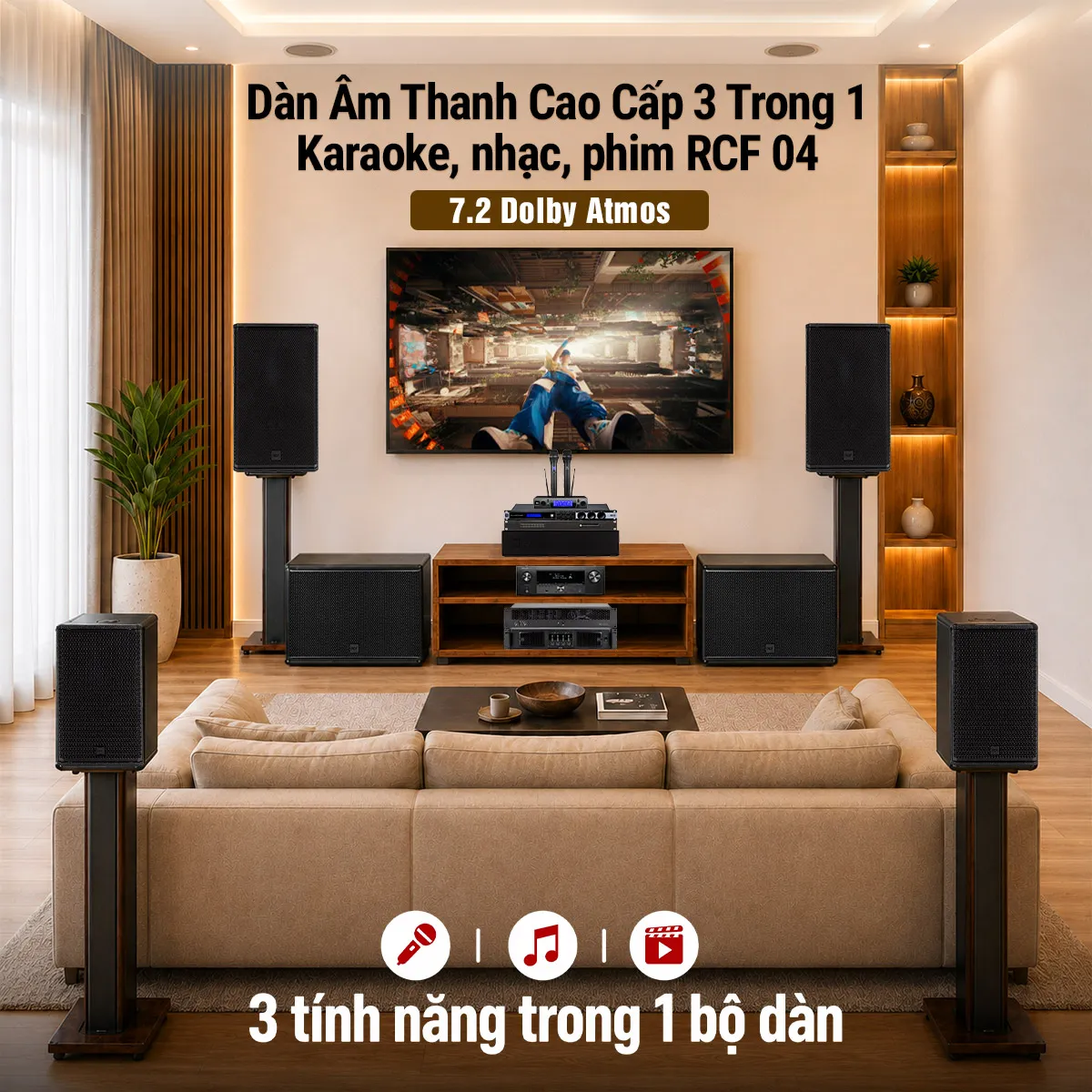 Dàn âm thanh cao cấp 3 trong 1 Karaoke, nhạc, phim RCF 04
