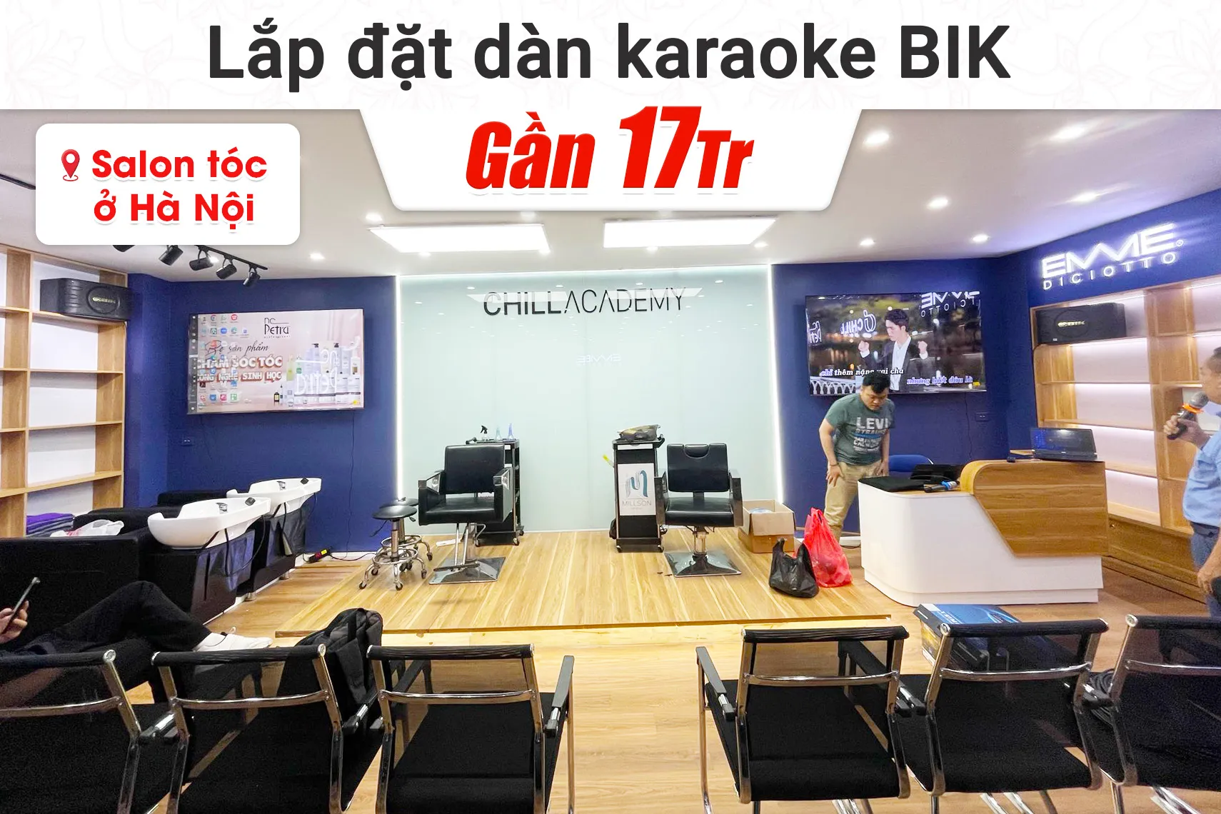 Lắp đặt dàn karaoke BIK gần 17tr cho Salon tóc anh Minh tại Hà Nội (BIK BJ-S668, BKSound DKA 5500, U900 Plus X)