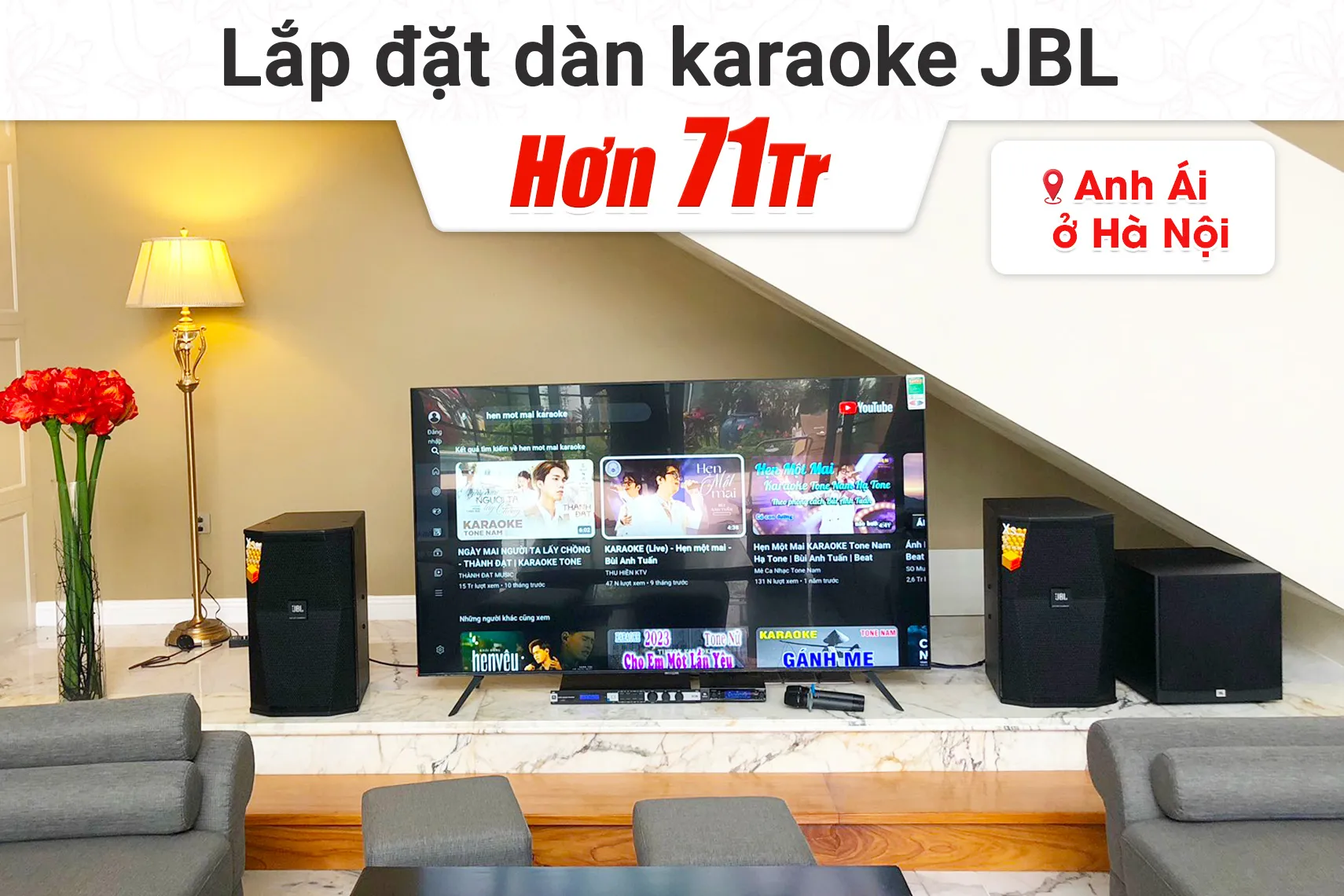 Lắp đặt dàn karaoke JBL hơn 81tr cho anh Ái tại Hà Nội (JBL XS12, JBL V8, KX180A, A120P, JBL VM200)