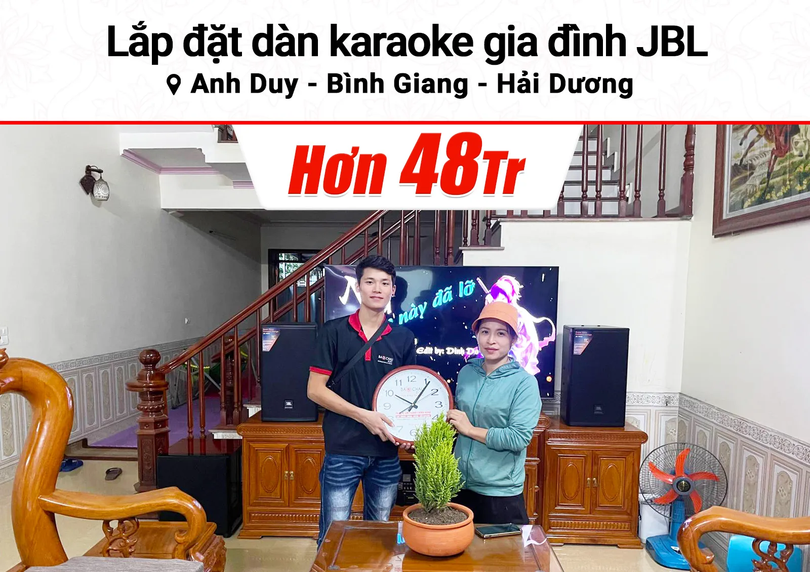 Lắp đặt dàn karaoke JBL hơn 48tr cho anh Duy tại Hải Dương (JBL MTS12, CA-J602, KP600, SW815, BJ-U500)