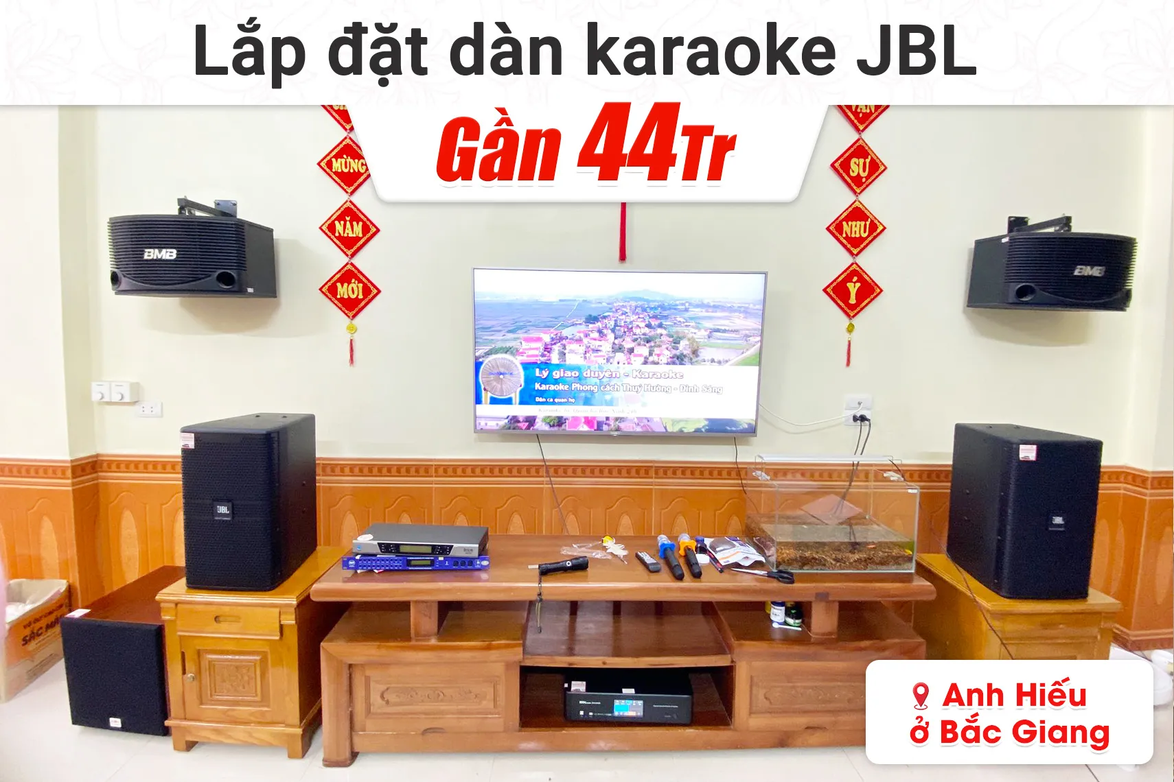 Lắp đặt dàn karaoke JBL gần 44tr cho anh Hiếu tại Bắc Giang (JBL KP4010 G2, BKSound DKA 8500, SW512C)