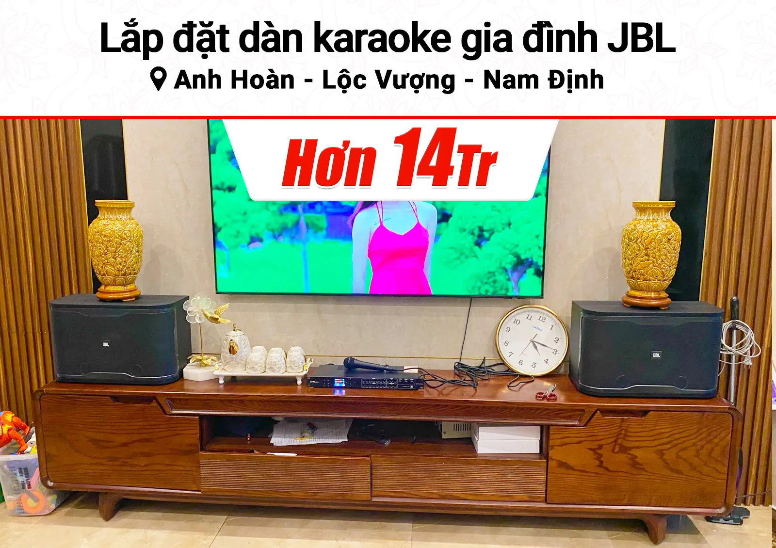 Lắp đặt dàn karaoke JBL hơn 14tr cho anh Hoàn tại Nam Định (JBL RM210, BKSound DSP-9000 Plus, BIK Pro 8X)