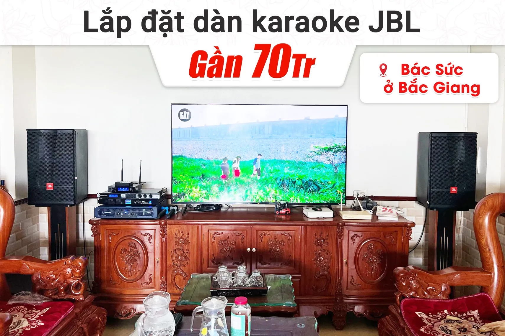 Lắp đặt dàn karaoke JBL gần 70tr cho bác Sức tại Bắc Giang (JBL CV1270, Crown T7, KX180A, R121SW, JBL VM200,…)